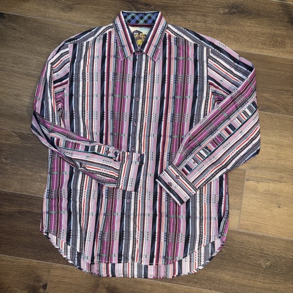 Robert Graham Other - Robert Graham Embroidered All Over Print Button Up Long Sleeve Striped Shirt L